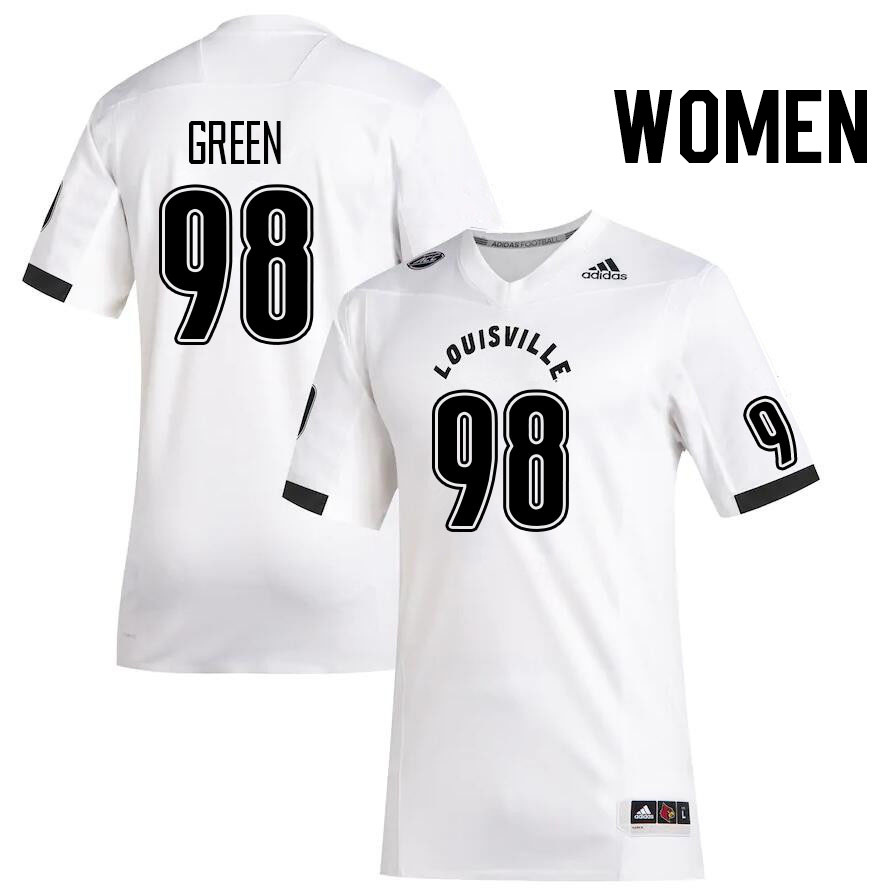 Women #98 Adonijah Green Louisville Cardinals College Football Jerseys Stitched Sale-White - Click Image to Close